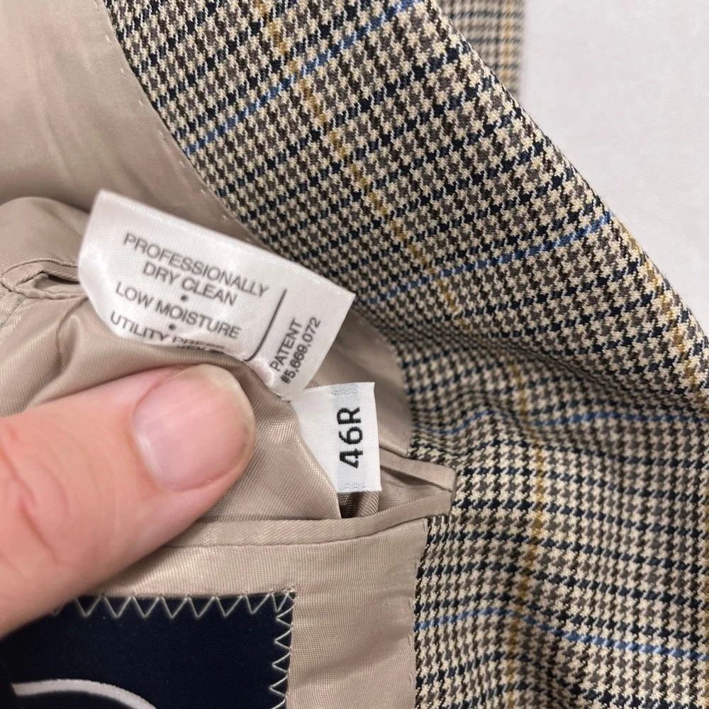 Hart Schaffner Marx Sport Coat Houndstooth Plaid Blazer Brown Blue Mens 46R